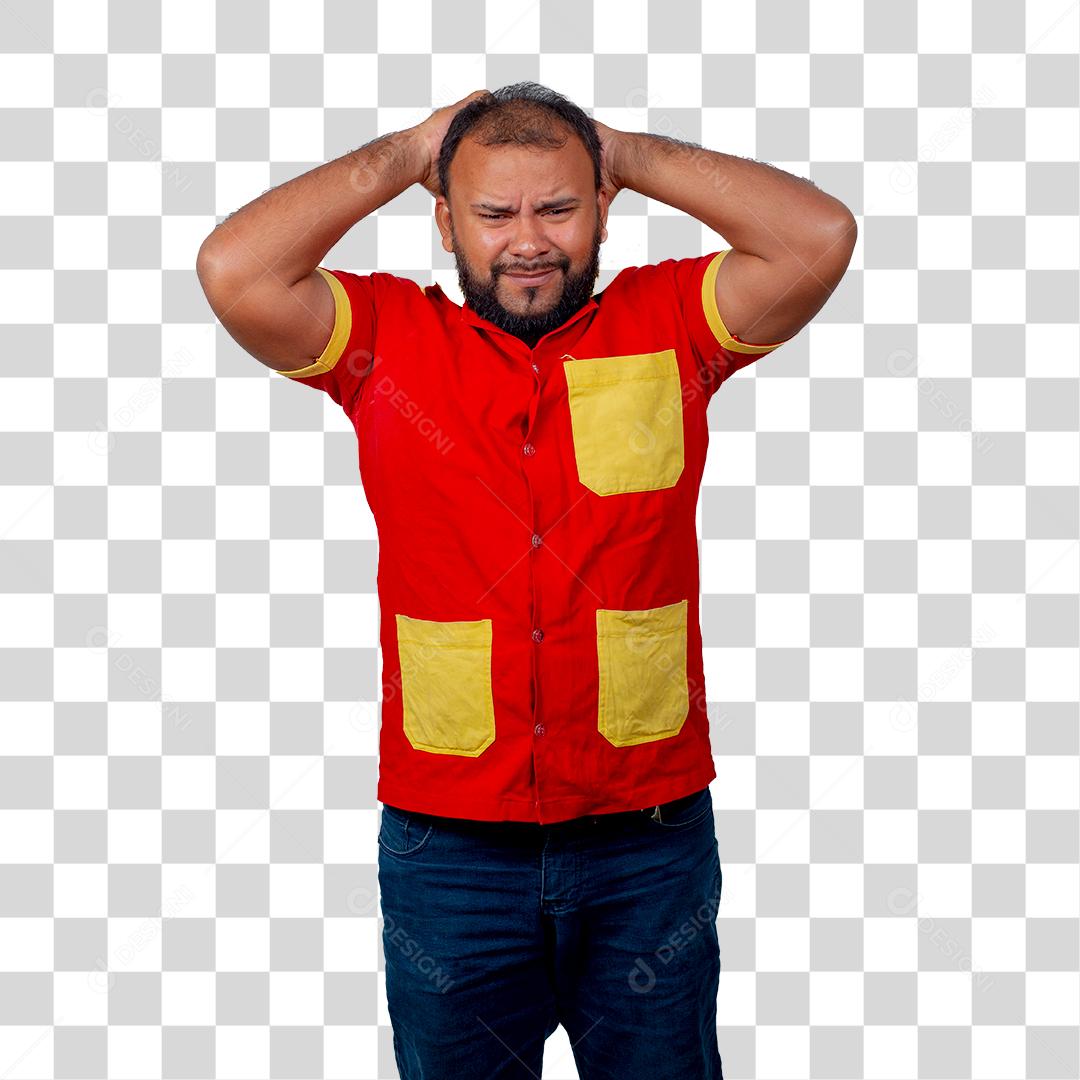 Homem desesperado com mãos na cabeça