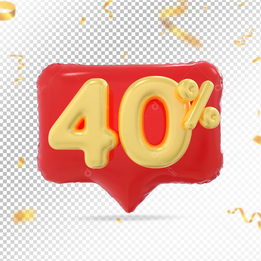Botão Vermelho 40% por cento de Desconto Elemento 3D para Composição PSD
