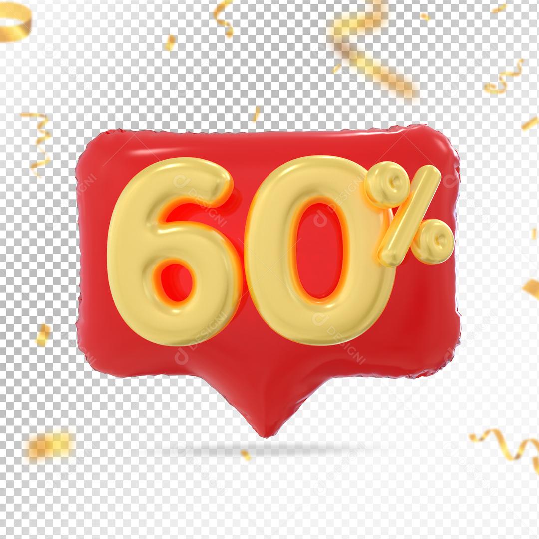Botão Vermelho 60% por cento de Desconto Elemento 3D para Composição PSD