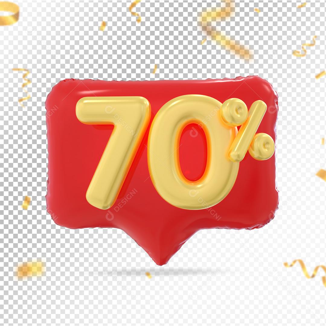 Botão Vermelho 70% por cento de Desconto Elemento 3D para Composição PSD