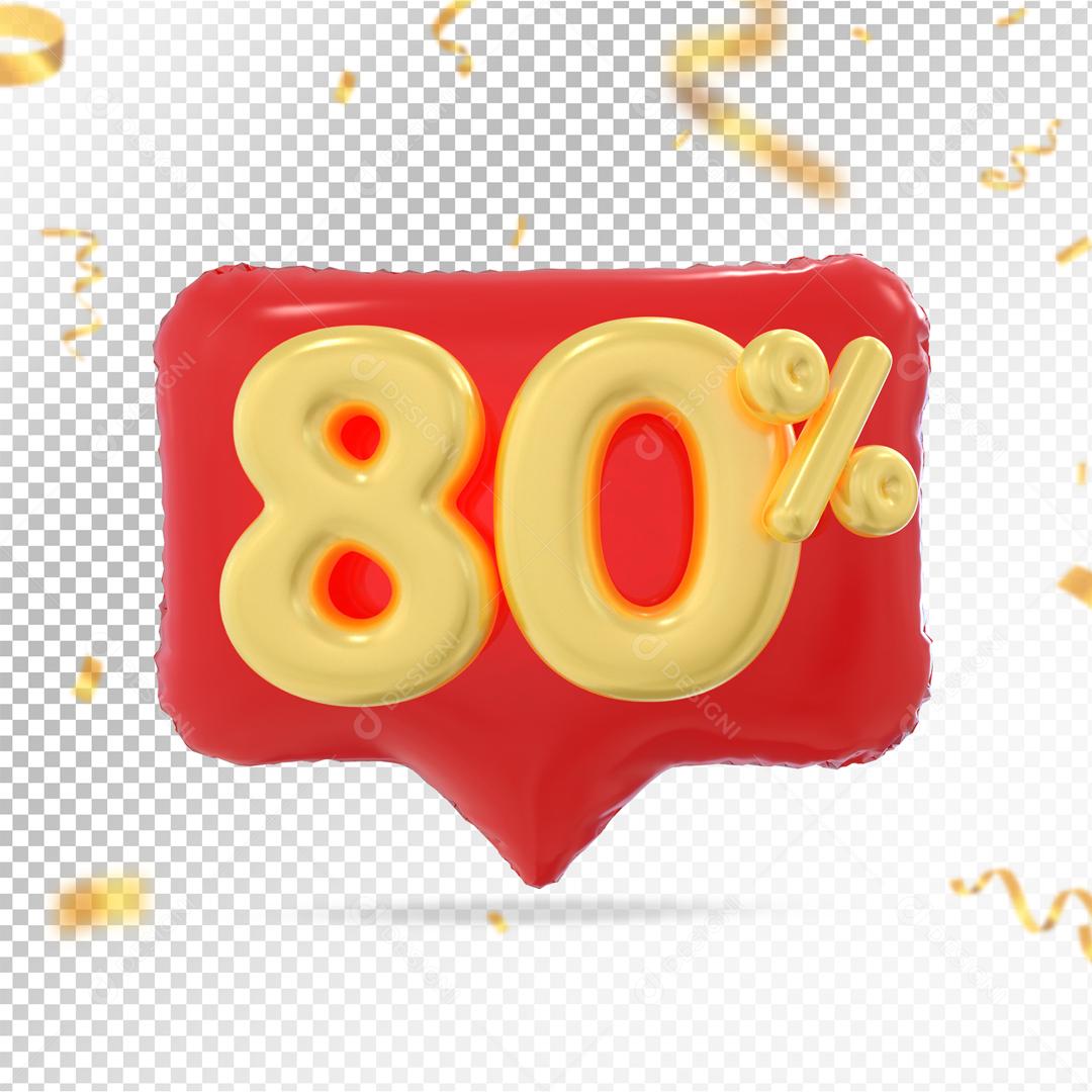 Botão Vermelho 80% por cento de Desconto Elemento 3D para Composição PSD