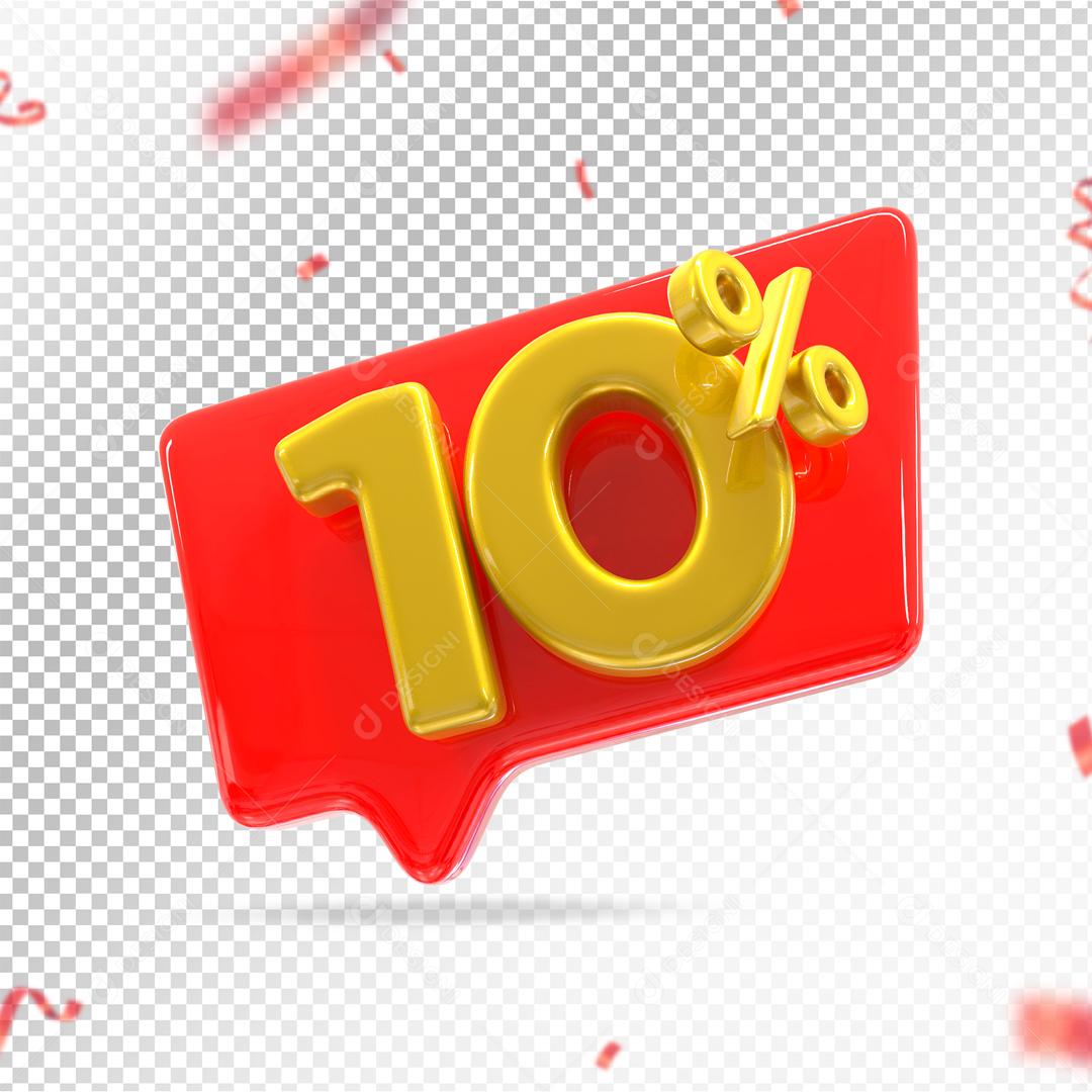 Botão Vermelho 10% por cento de Desconto Elemento 3D para Composição PSD