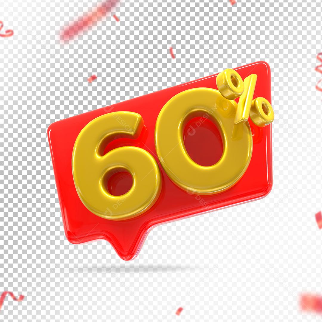 Botão Vermelho 60% por cento de Desconto Elemento 3D para Composição PSD