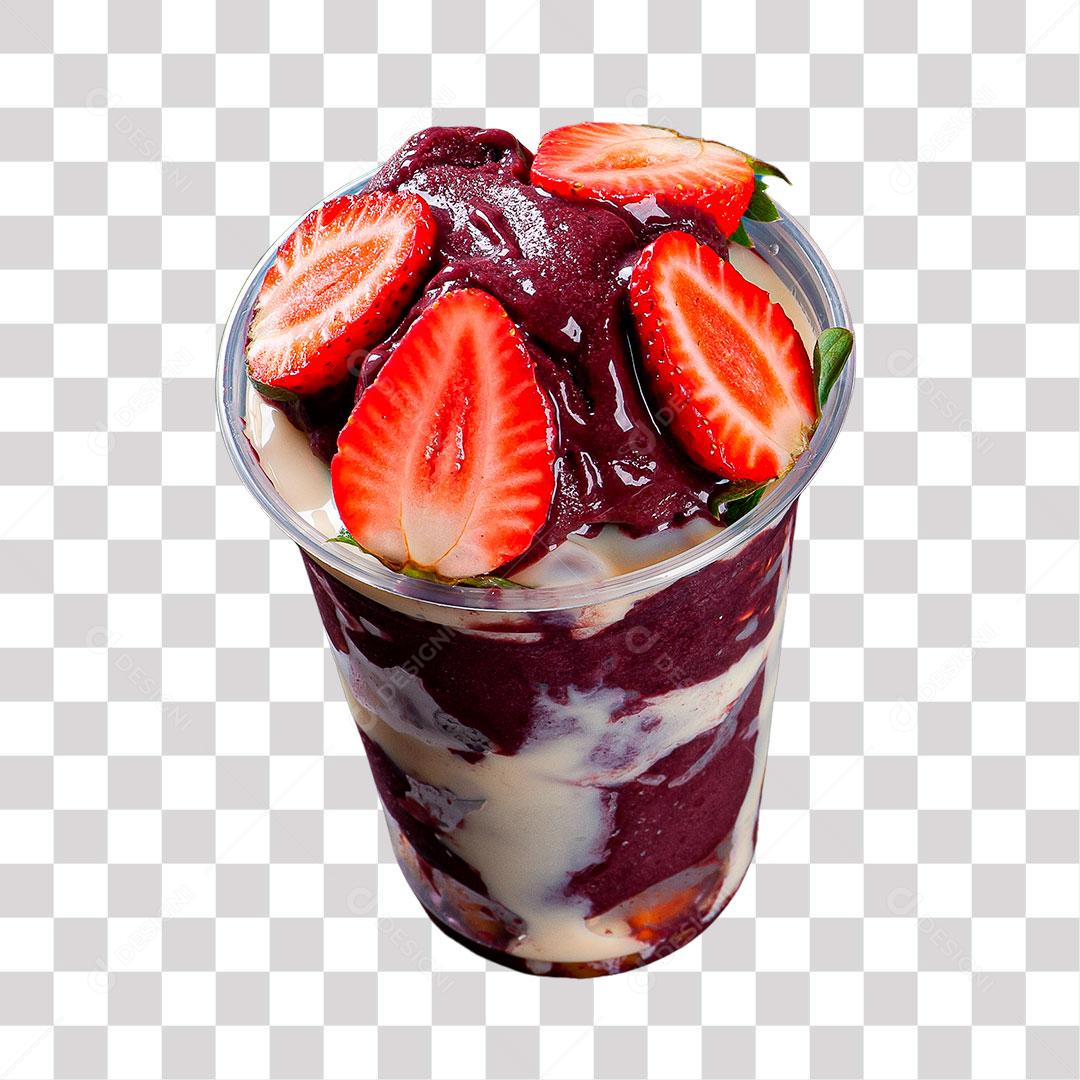 Copo de açaí com morango e png transparente