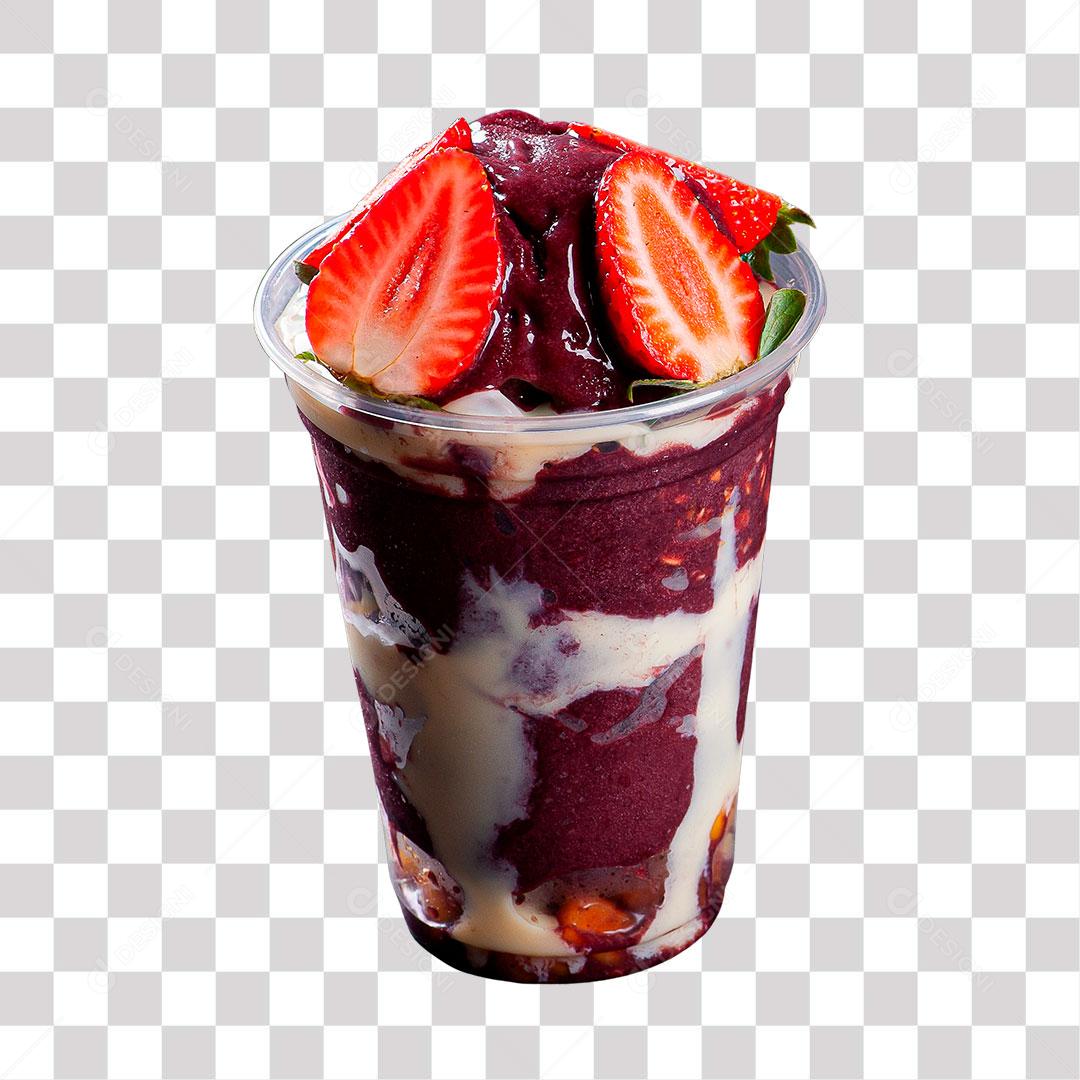 Copo de açaí com morango e banana png transparente