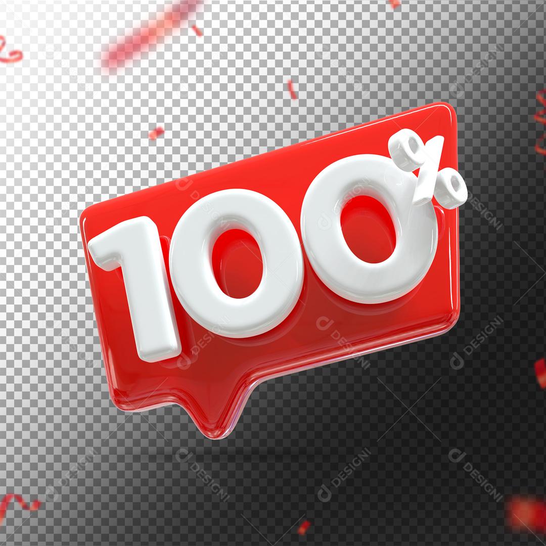Botão Vermelho Número 100% por cento de Desconto Branco Elemento 3D para Composição PSD