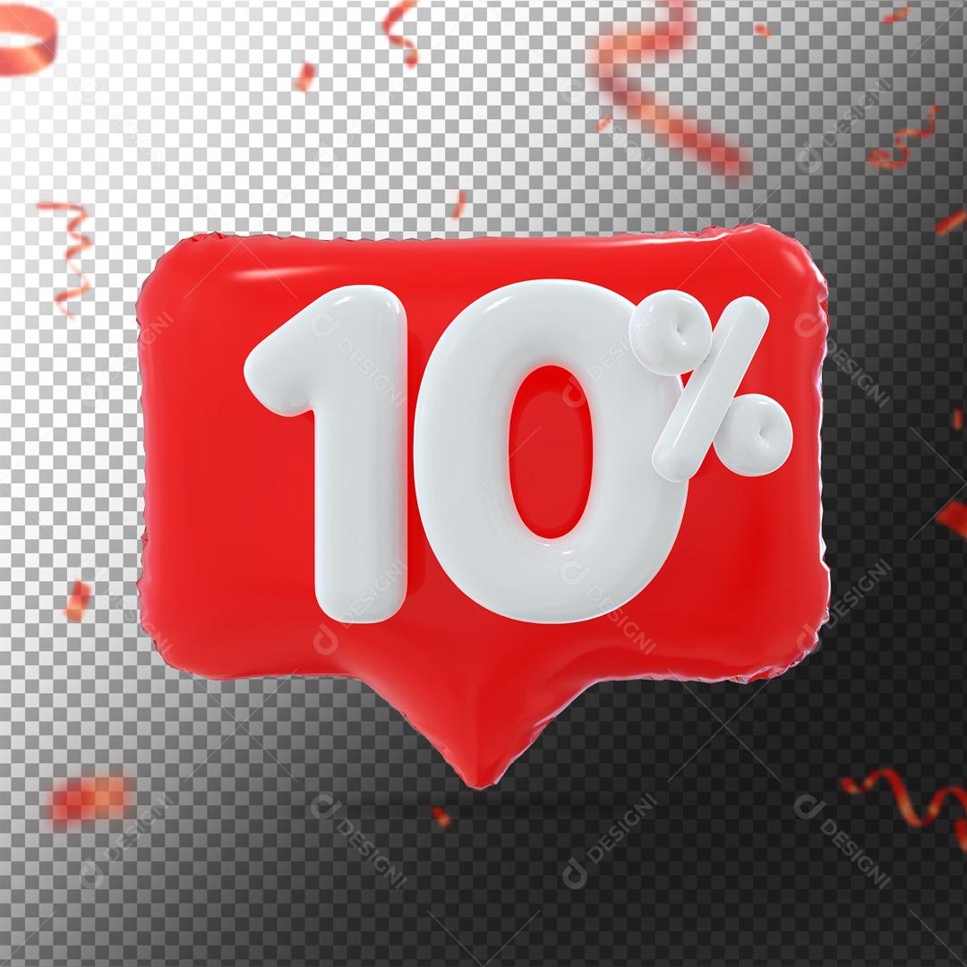 Botão Vermelho Número 10% por cento de Desconto Branco Elemento 3D para Composição PSD
