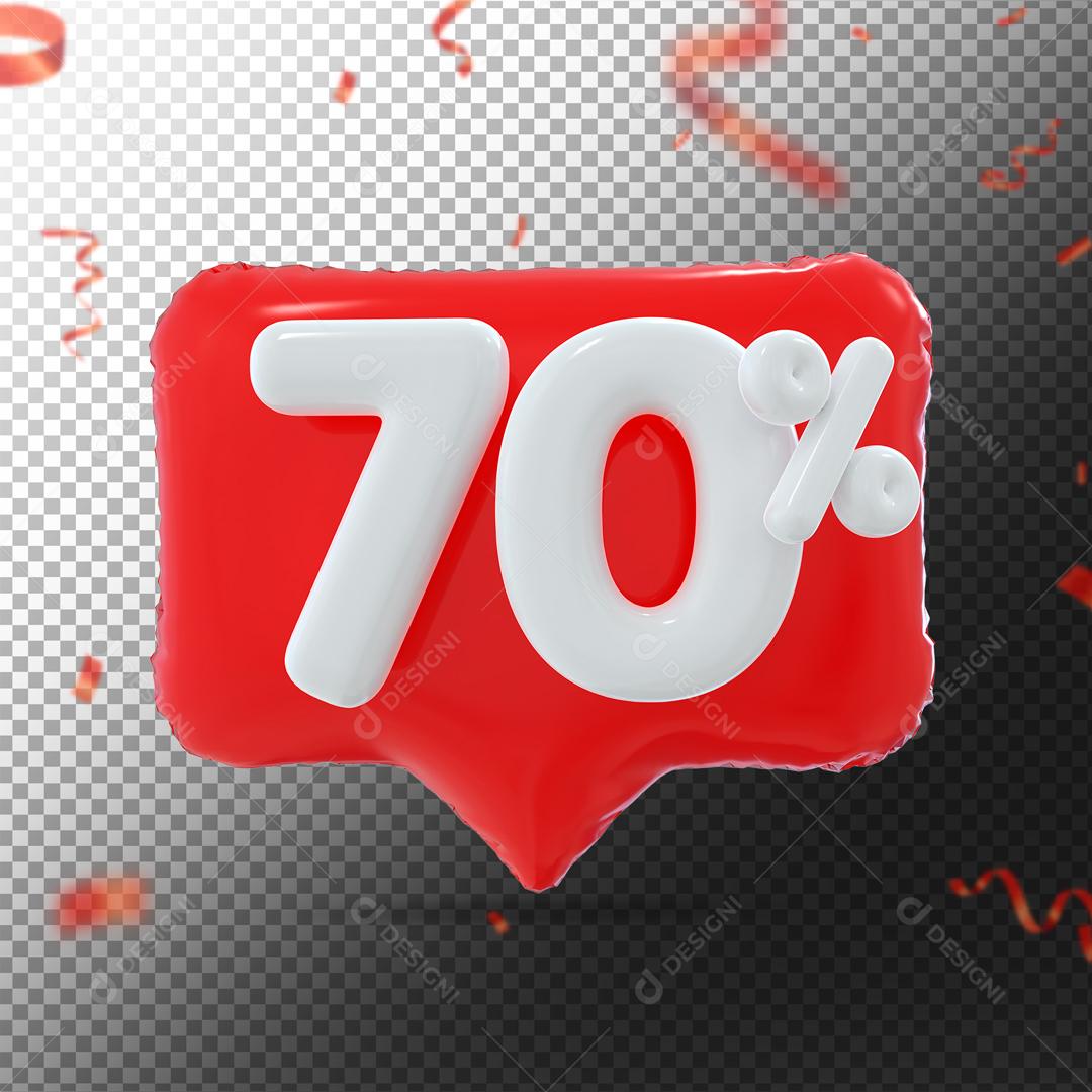 Botão Vermelho Número 70% por cento de Desconto Branco Elemento 3D para Composição PSD