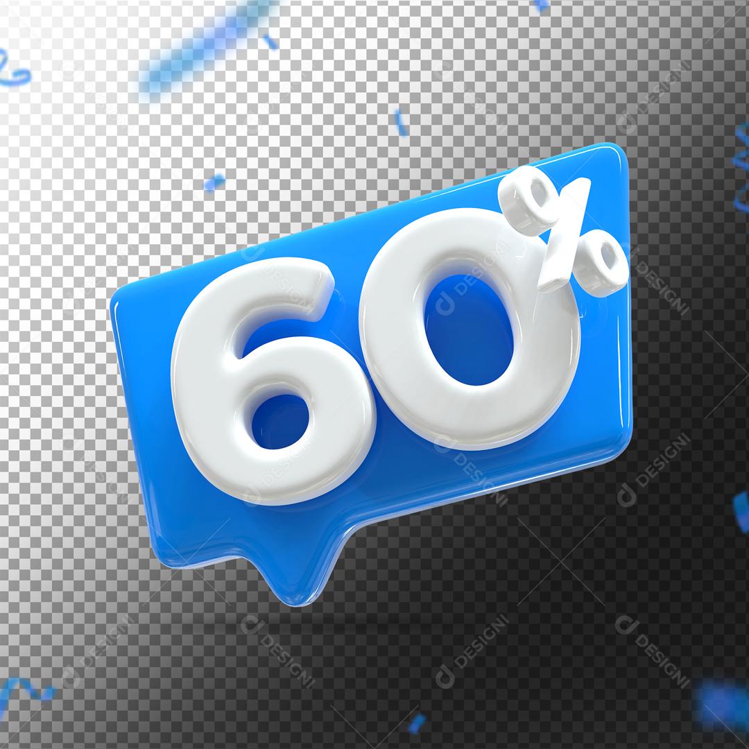 Botão Azul   Número 60% por cento de Desconto Branco Elemento 3D para Composição PSD
