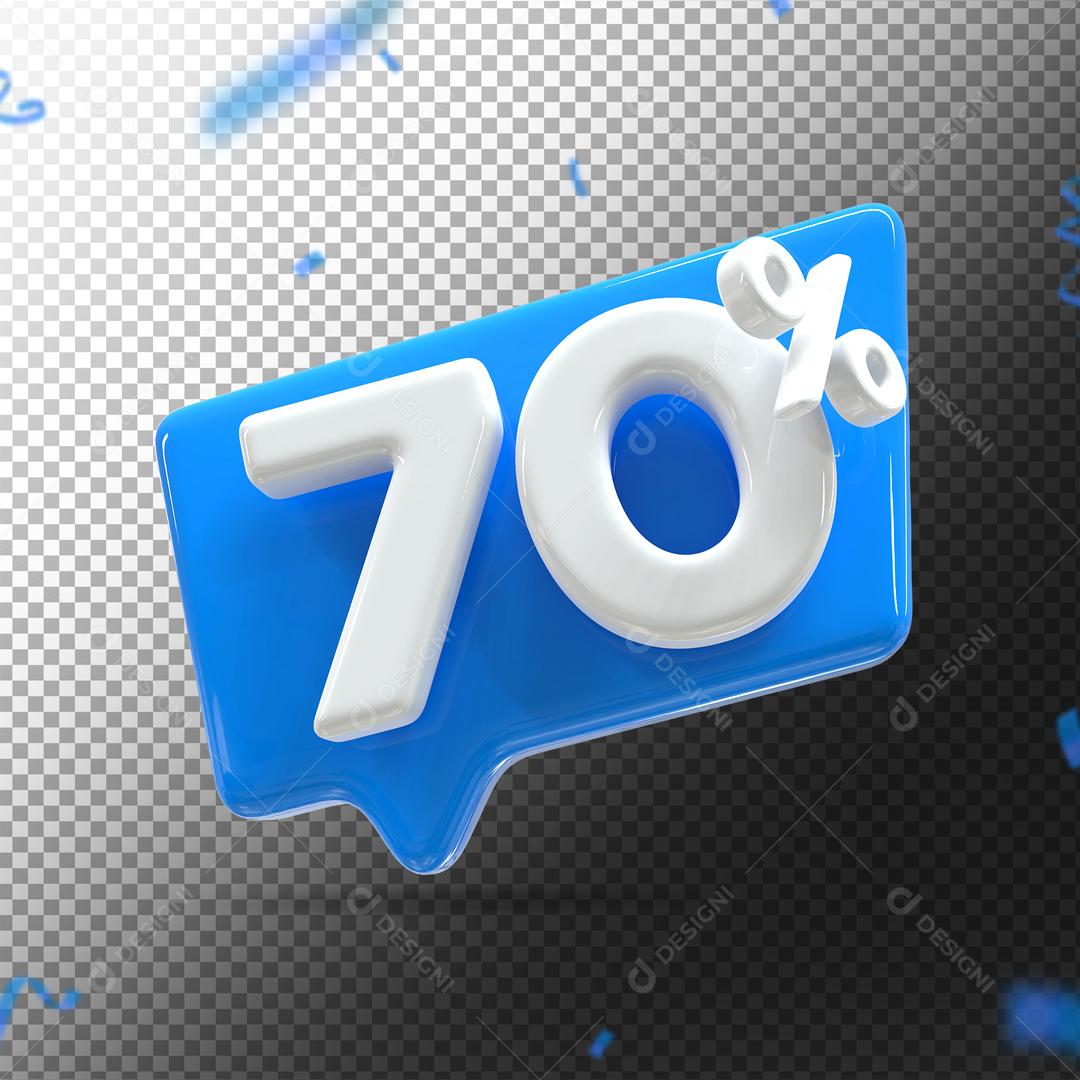 Botão Azul   Número 70% por cento de Desconto Branco Elemento 3D para Composição PSD