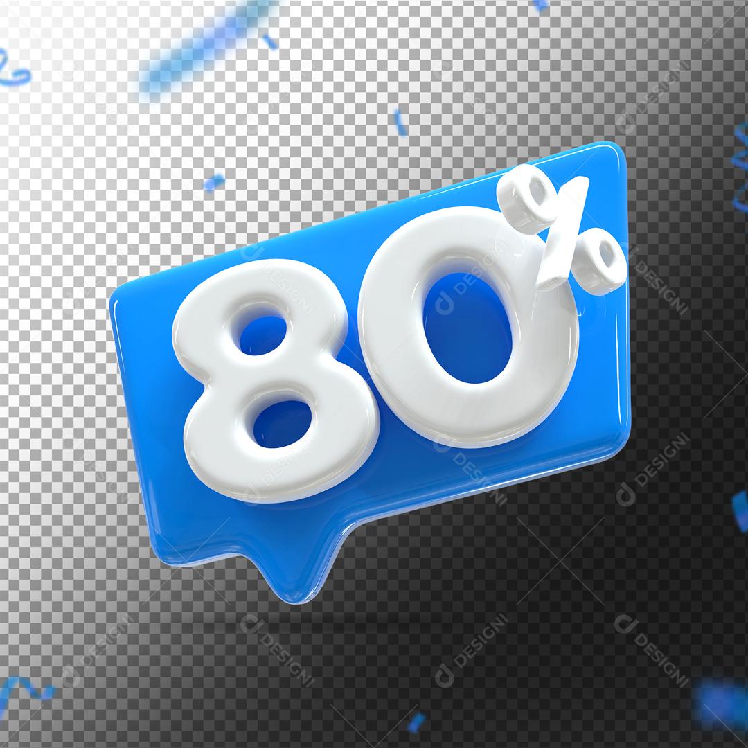 Botão Azul   Número 80% por cento de Desconto Branco Elemento 3D para Composição PSD