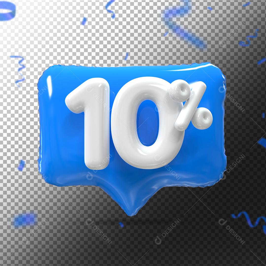 Botão Azul   Número 10% por cento de Desconto Branco Elemento 3D para Composição PSD