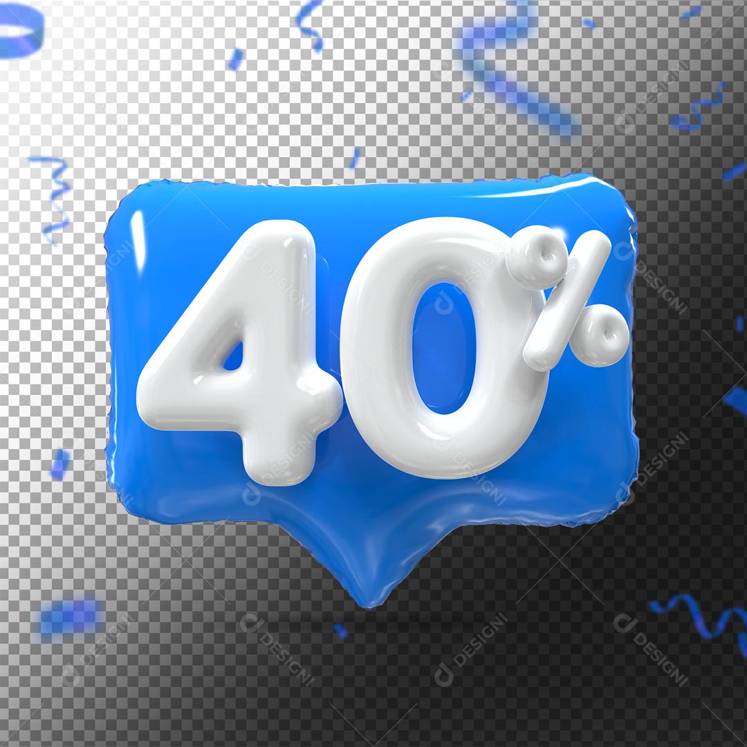 Blue Button Number 40% Off White 3D Element for Compositing PSD