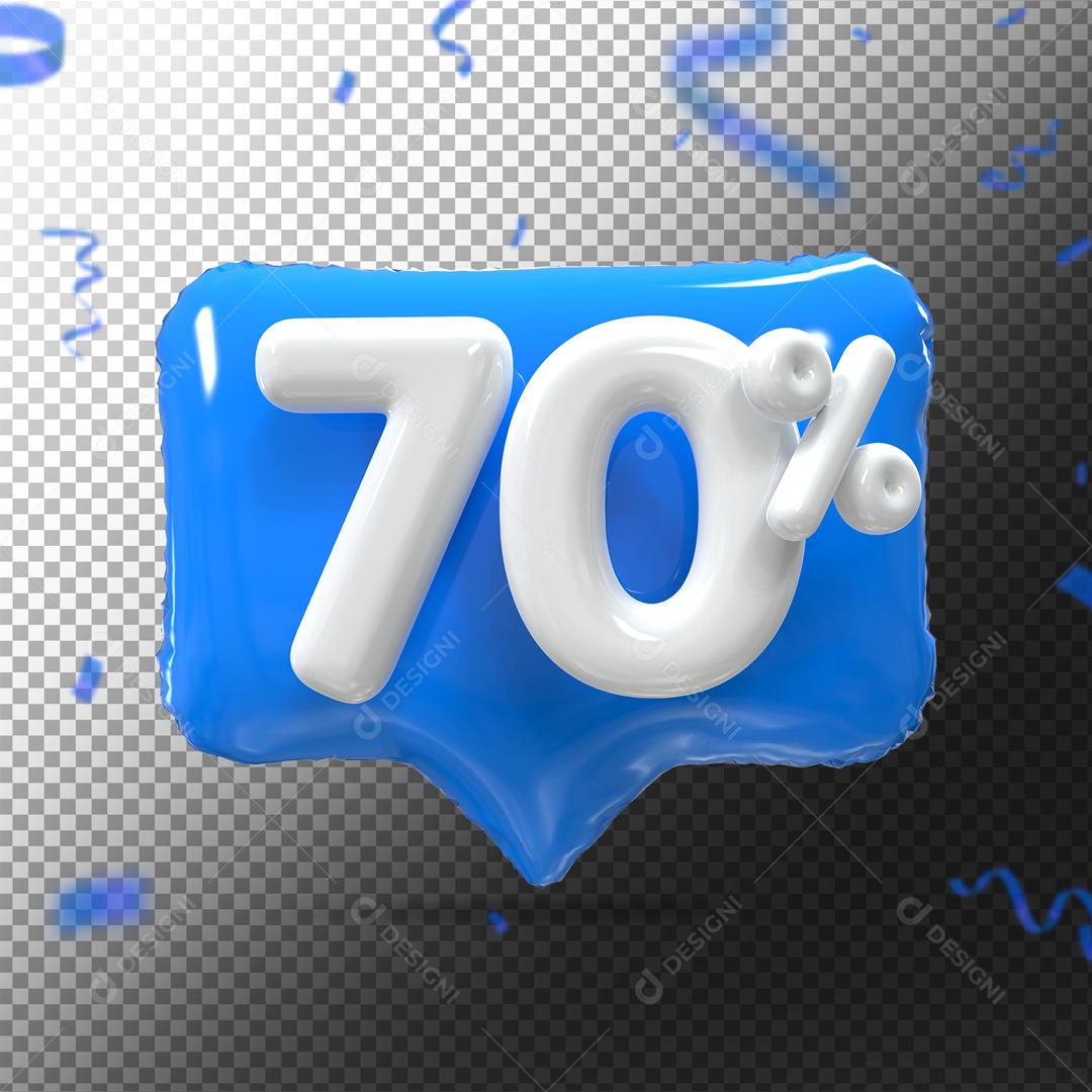 Botão Azul   Número 70% por cento de Desconto Branco Elemento 3D para Composição PSD