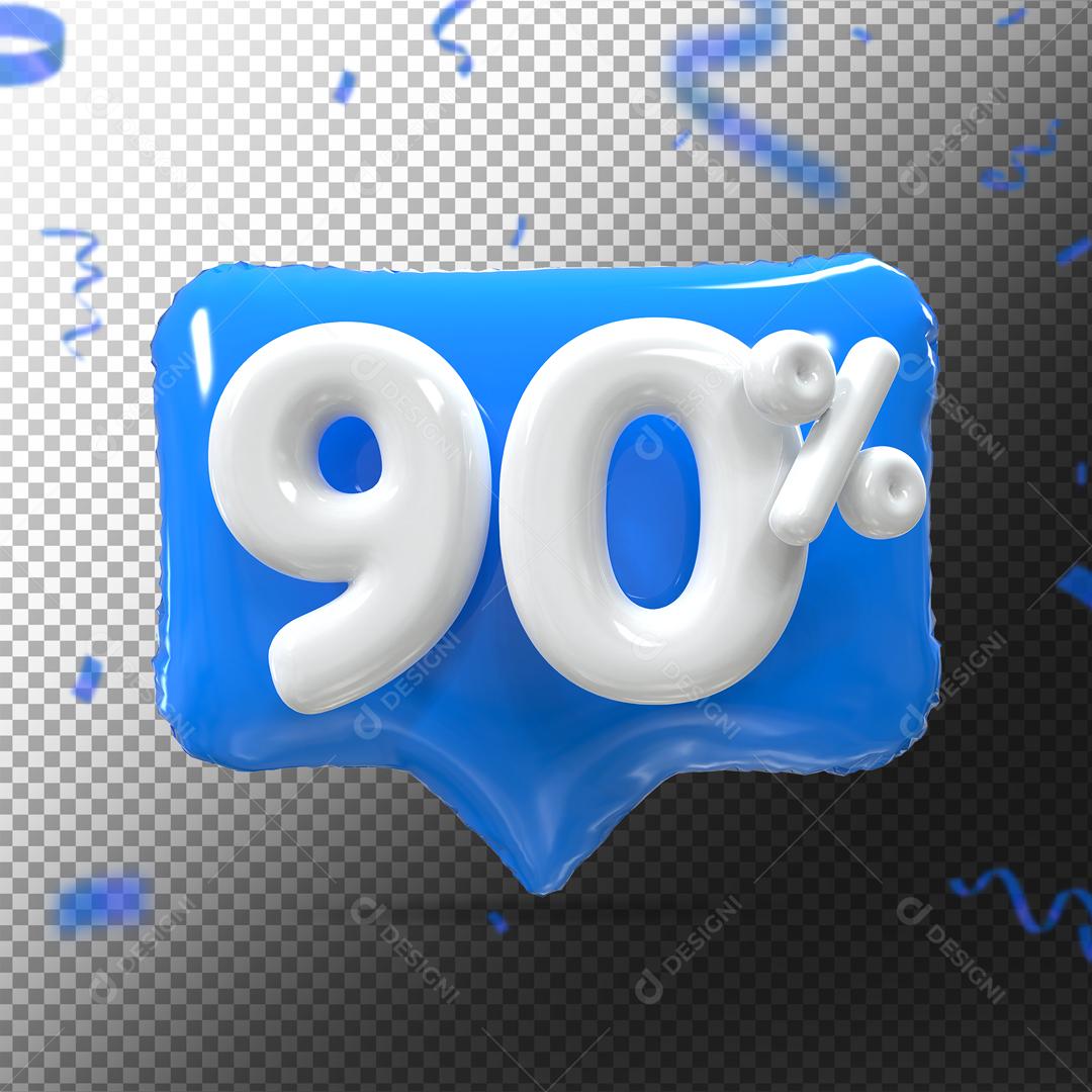 Botão Azul   Número 90% por cento de Desconto Branco Elemento 3D para Composição PSD