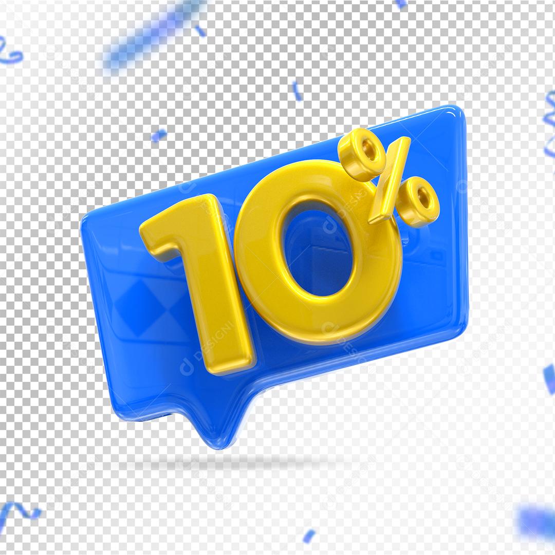 Botão Azul   Número 10% por cento de Desconto Amarelo Elemento 3D para Composição PSD
