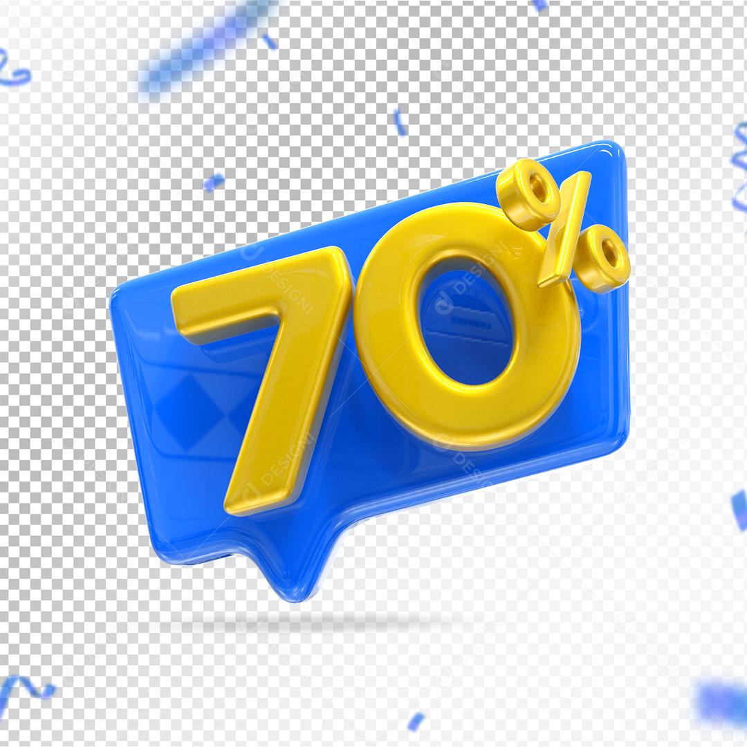 Botão Azul   Número 70% por cento de Desconto Amarelo Elemento 3D para Composição PSD