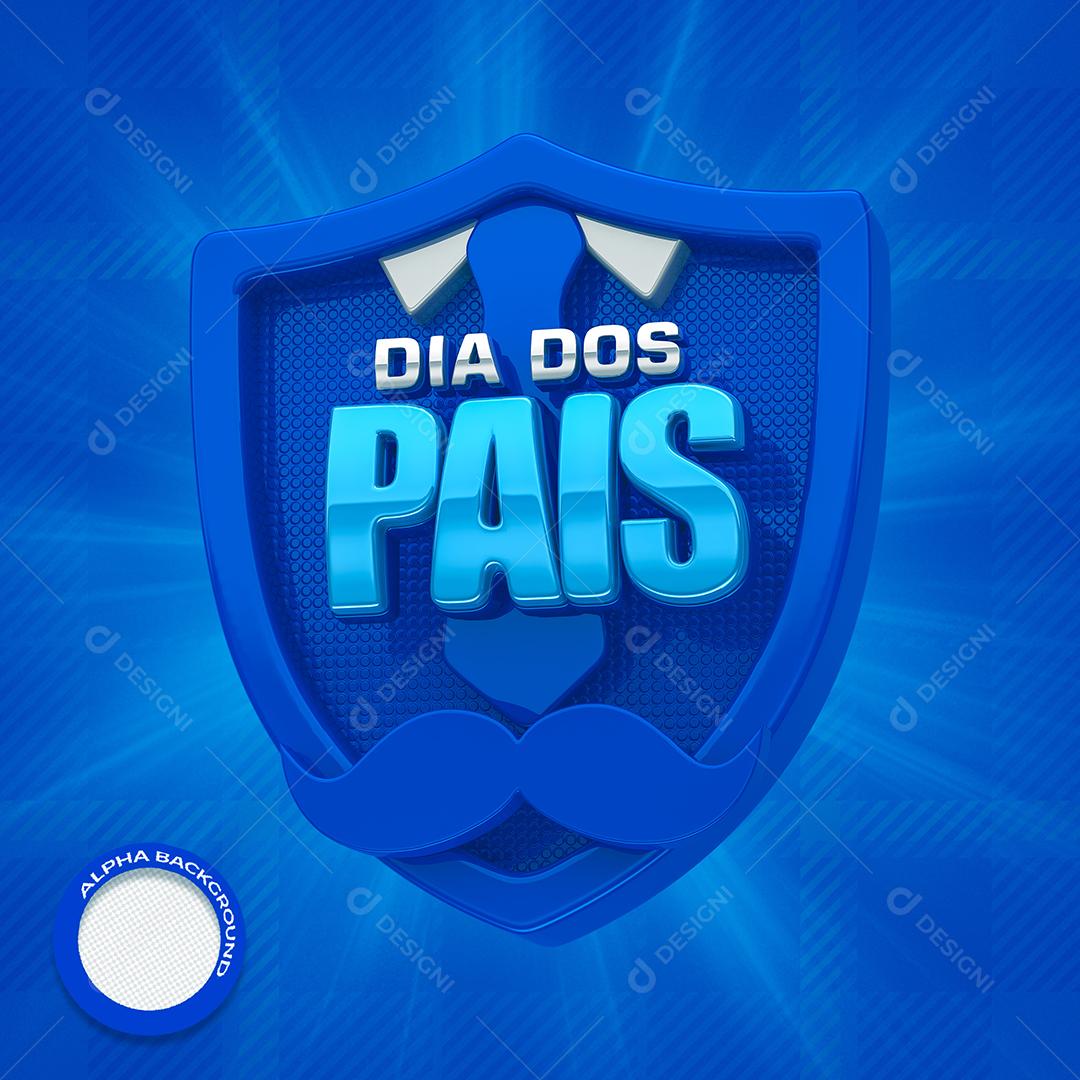 Dia dos Pais Selo 3D Azul para Composição PSD