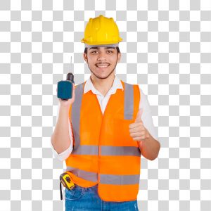 Homem jovem trabalhador segurando ferramentas Chefe de obras