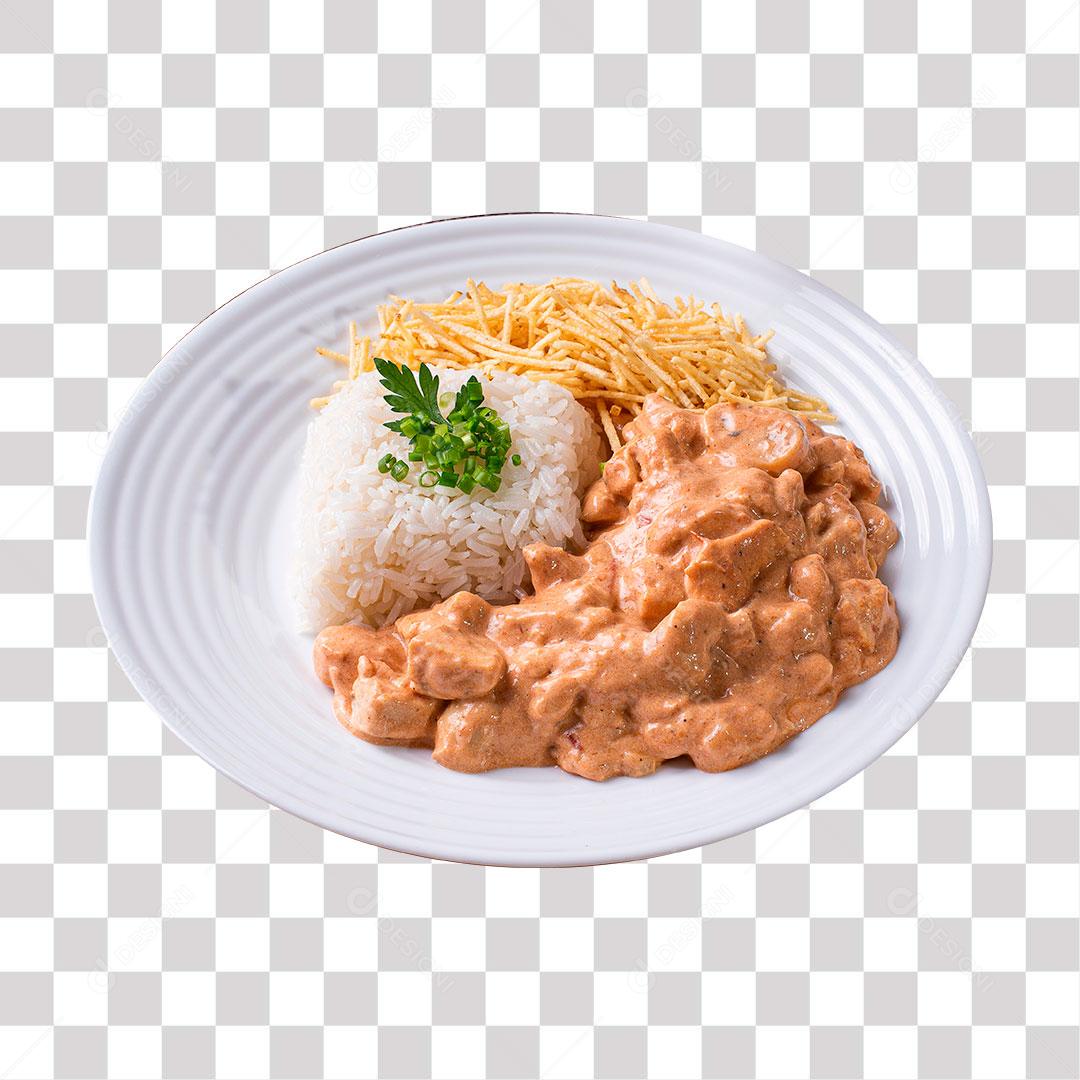 prato de comida com strogonoff de frango png de imagem transparente