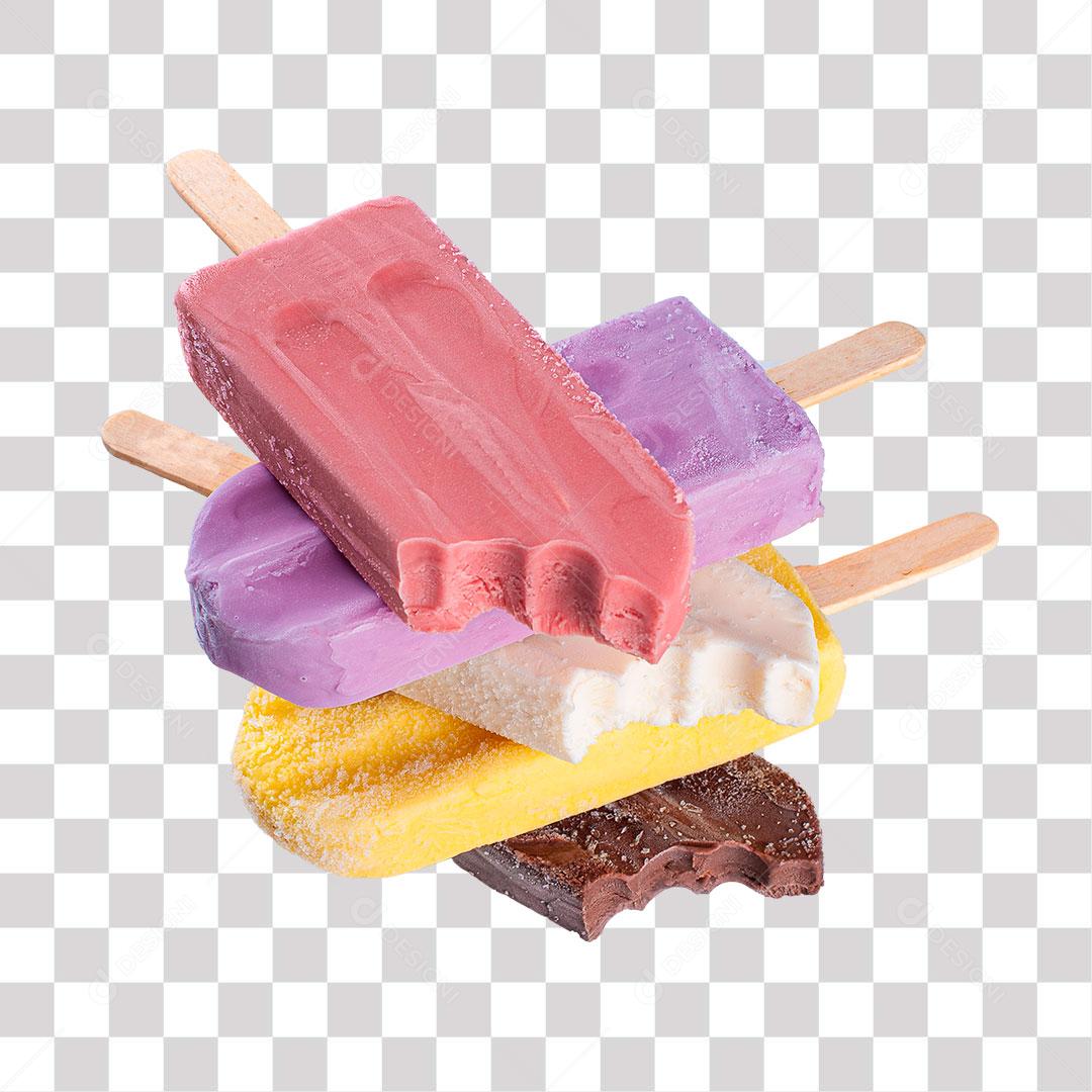 pilha de picolé vários sabores e cores png de imagem transparente