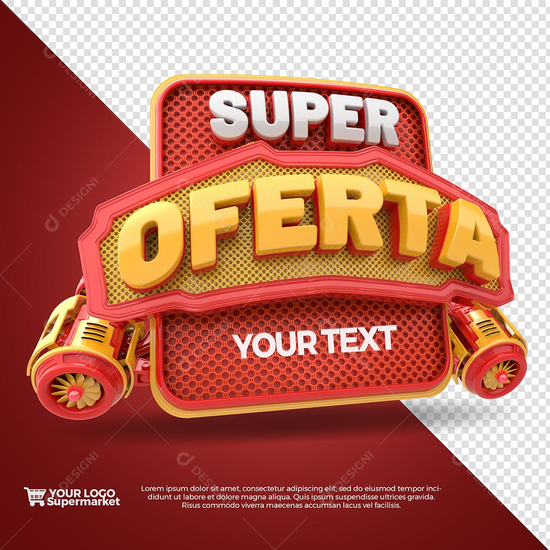 Super Oferta Selo 3D Vermelho e Amarelo para Composição PSD