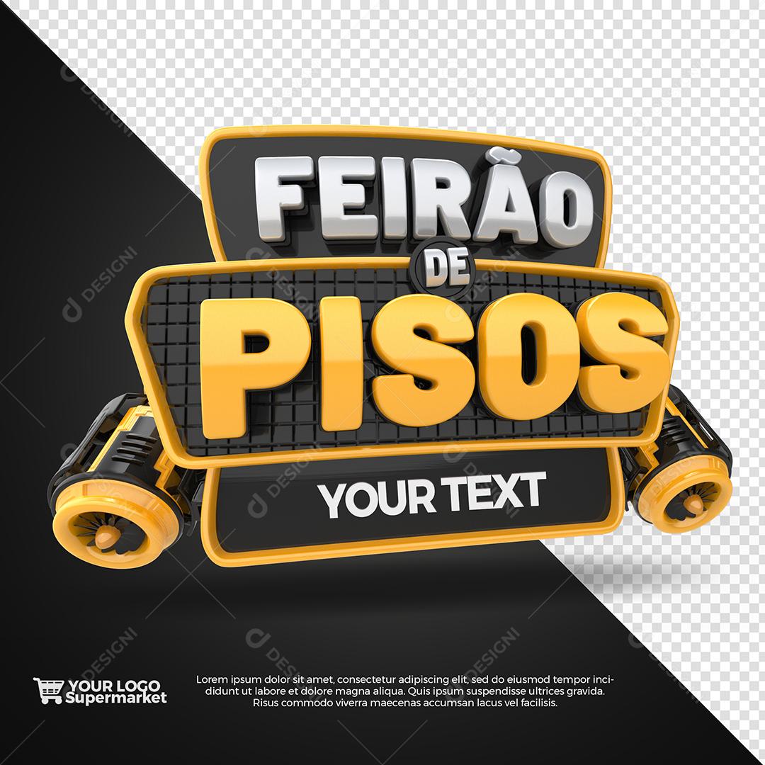 Feirão de Pisos Selo 3D Preto e Amarelo para Composição PSD