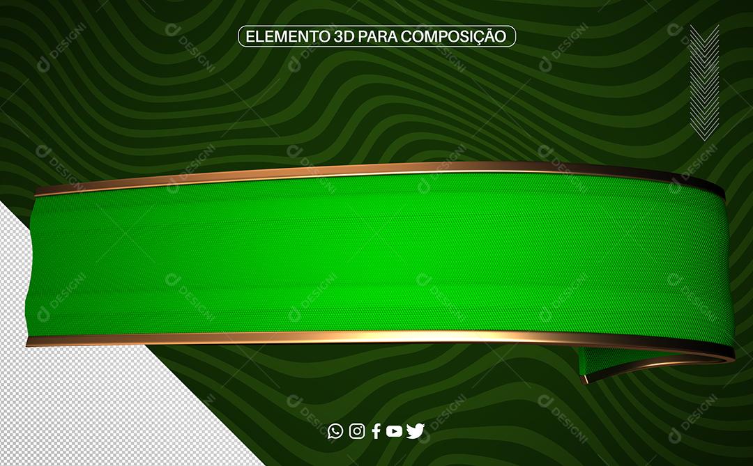 Faixa 3D Verde Elemento para Composição PNG Transparente Sem fundo