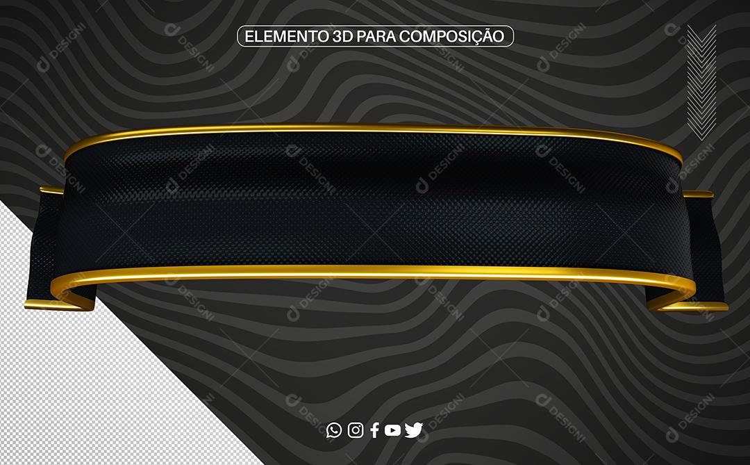 Elemento 3D Faixa Preto para Composição PNG Transparente Sem fundo