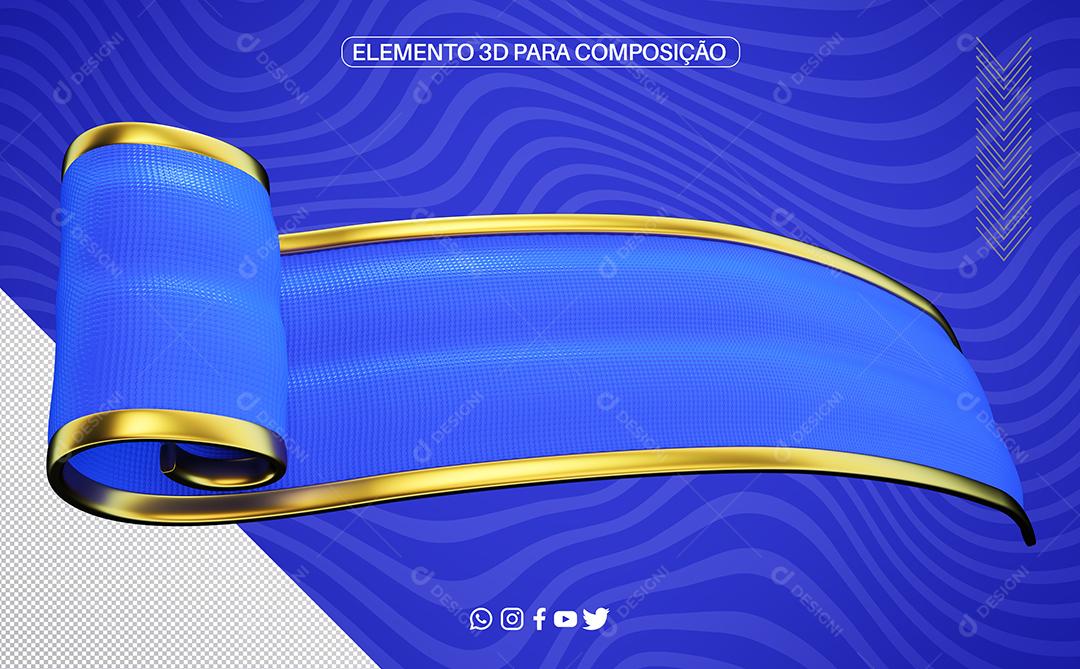 Faixa 3D Azul Elemento para Composição PNG Transparente Sem fundo