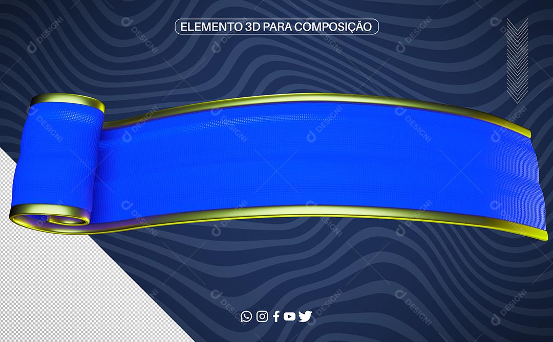 Faixa 3D Azul Elemento para Composição PNG Transparente Sem fundo
