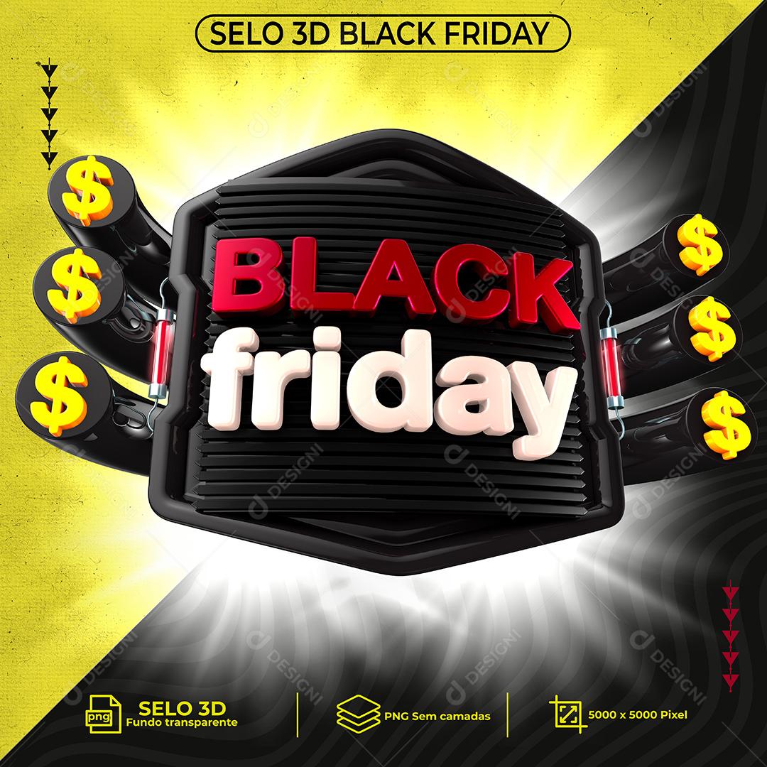 Black Friday Selo 3D para Composição PNG Transparente Sem Fundo