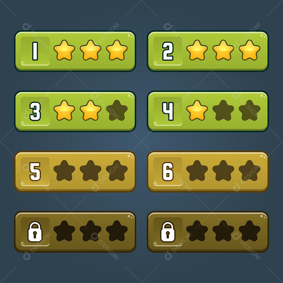 Níveis de jogo horizontais selecione incluem estrela