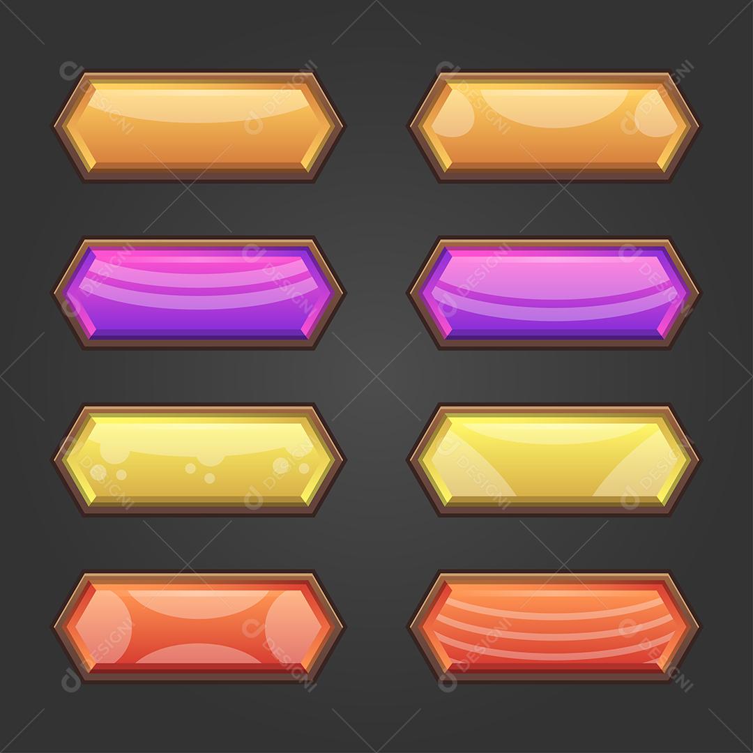 Botões hexagonais de jogo de gemas com moldura de madeira