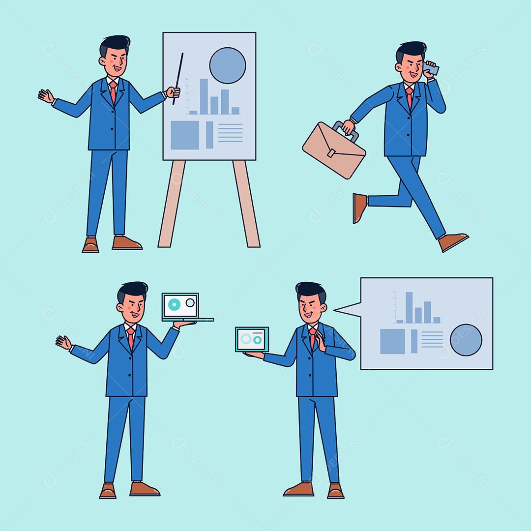 O departamento de vendas traz grandes projetos para os principais clientes. Ele os apresentou com gráficos e análises. design de vetor de ilustração plana