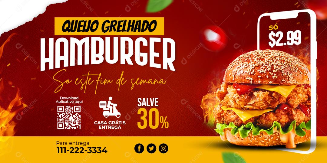 Social Media Banner Queijo Grelhado Hamburger PSD Editável