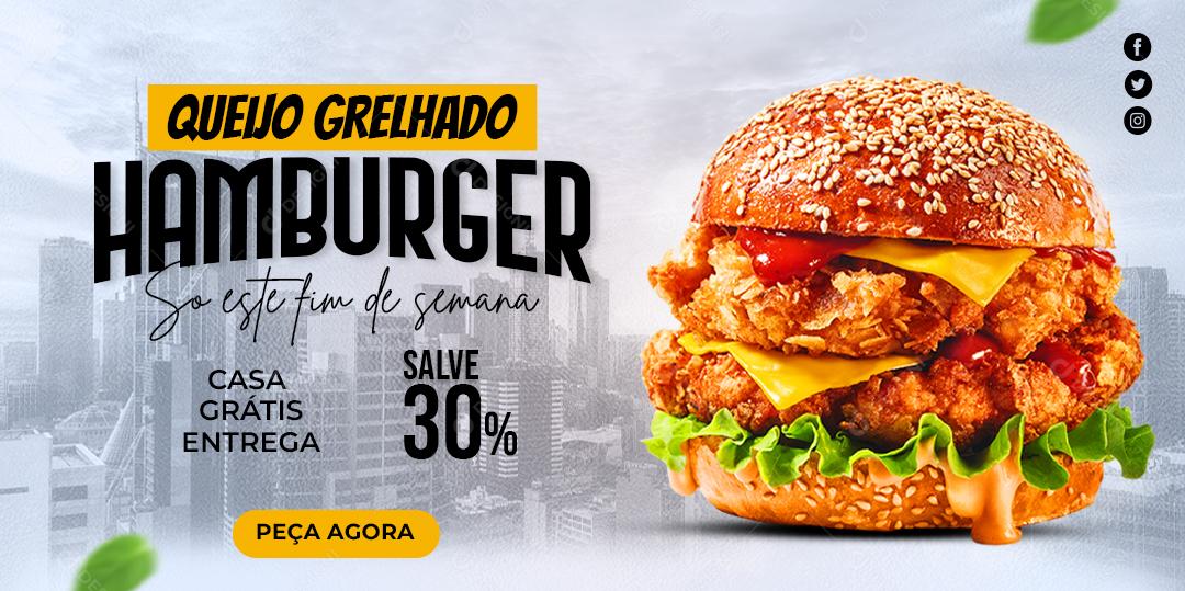 Social Media Banner Queijo Grelhado Hamburger PSD Editável