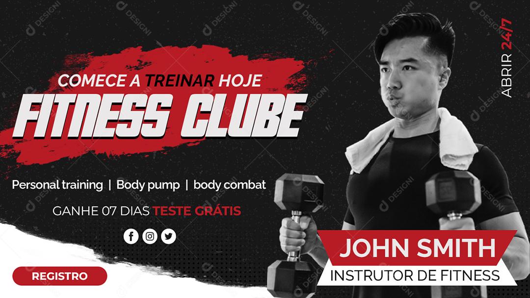 Social Media Banner Comece a Treinar hoje Fitness Clube Academia PSD Editável