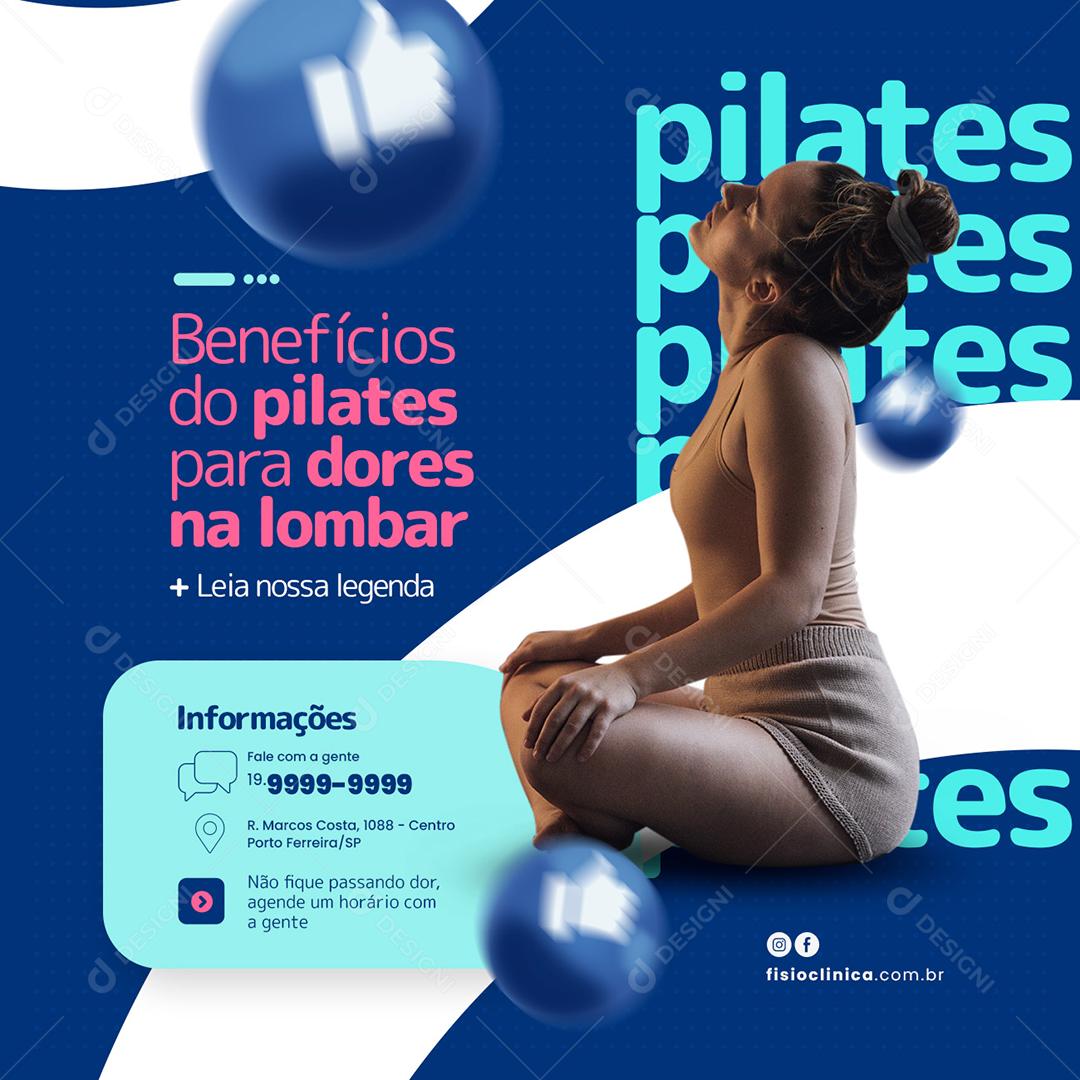 Social Media Benefícios do Pilates para dores na lombar Fisioterapia PSD Editável