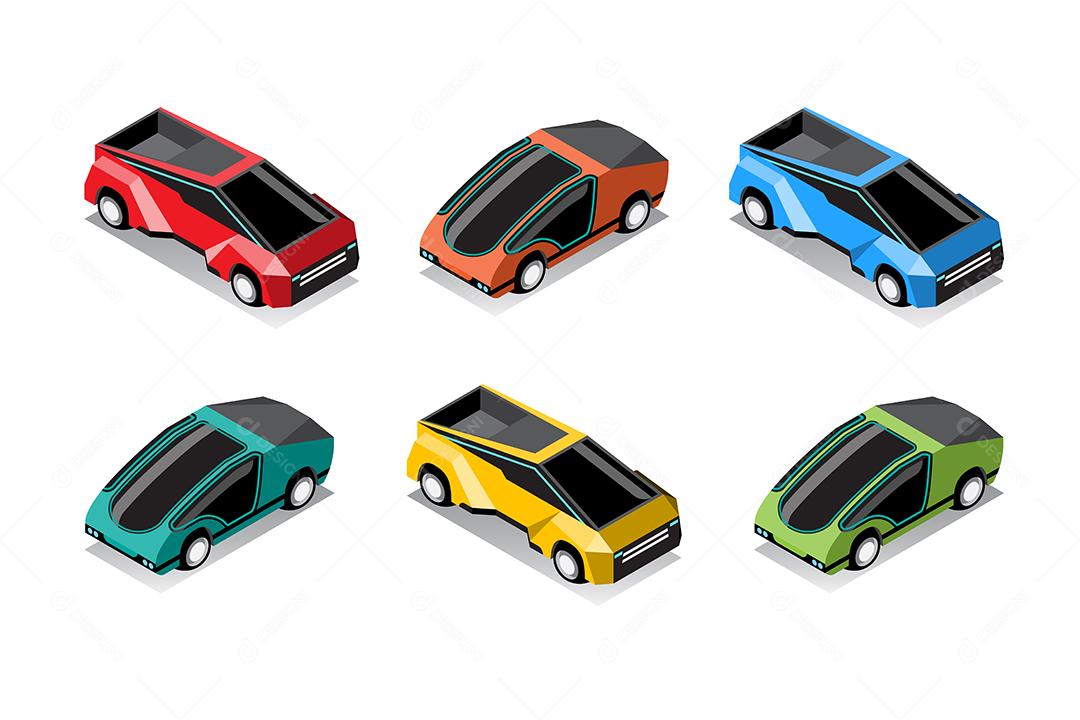 Conjunto de carro de alta tecnologia de maquete em estilo moderno, modelo de diferença e design em fundo azul, ilustração vetorial isolada