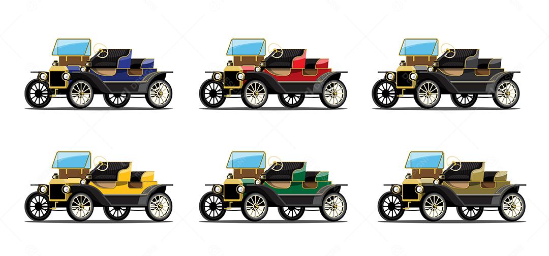 Definir maquete de carro antigo em vetor de design de estilo retrô