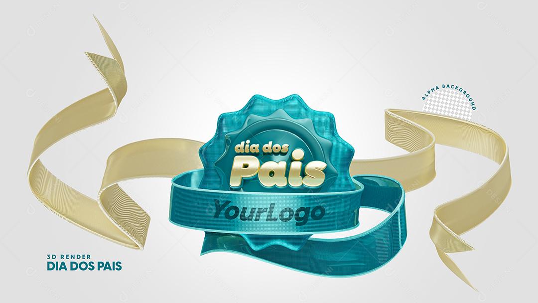 Selo 3D Banner Dia dos Pais Fitas Laços Logo Editável PSD