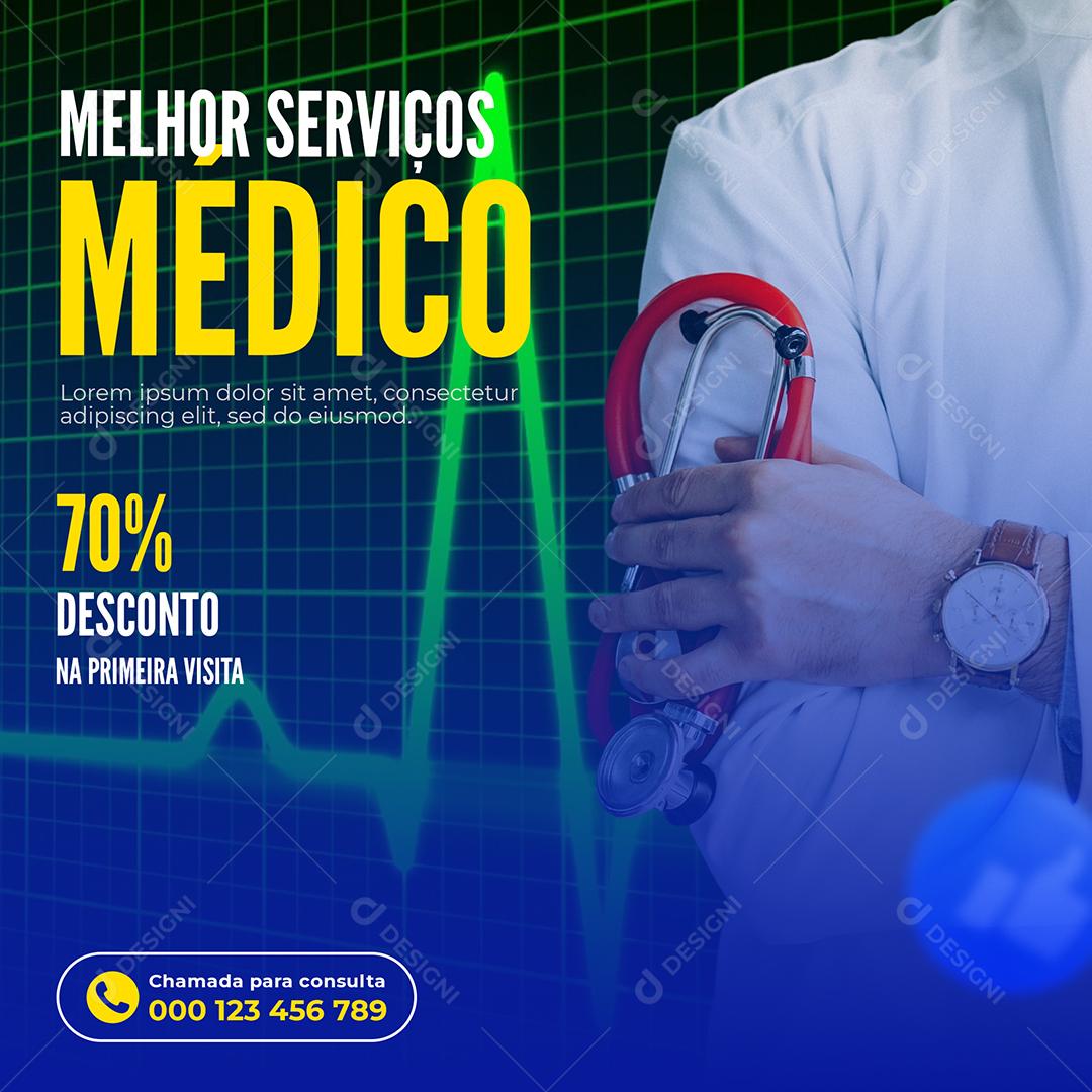 Melhor serviço Médico 70% Desconto na Primeira Visita Social Media PSD Editável