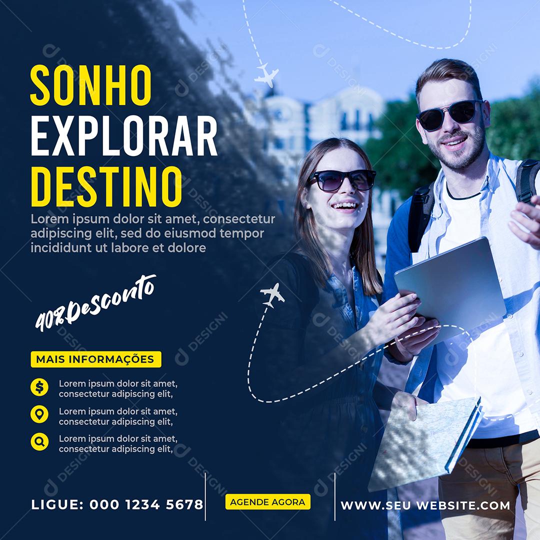 Social Media Explorar Sonho Destino 40% Desconto Viagem PSD Editável