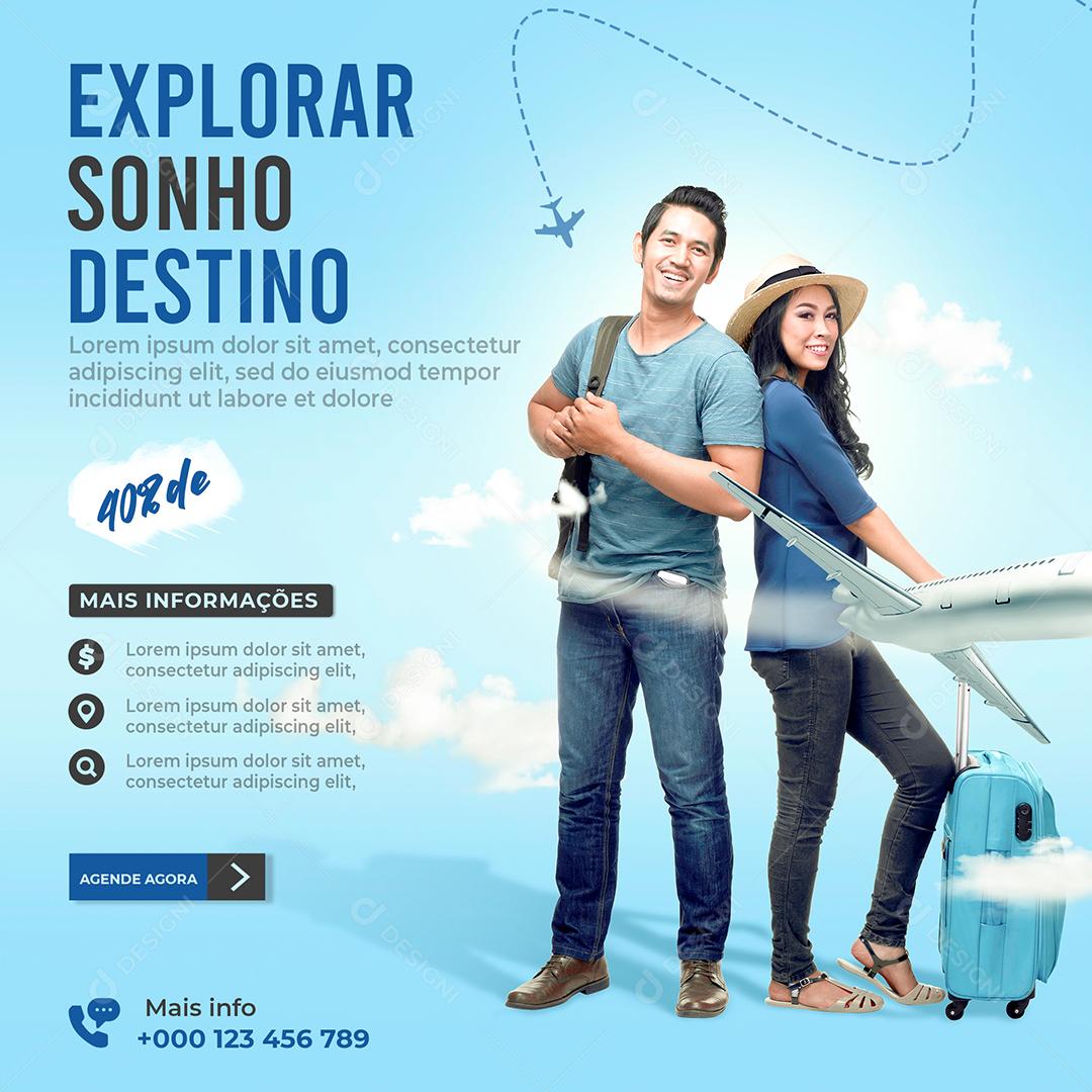 Explorar Sonho Destino 40% de Desconto Viagem Social Media PSD Editável