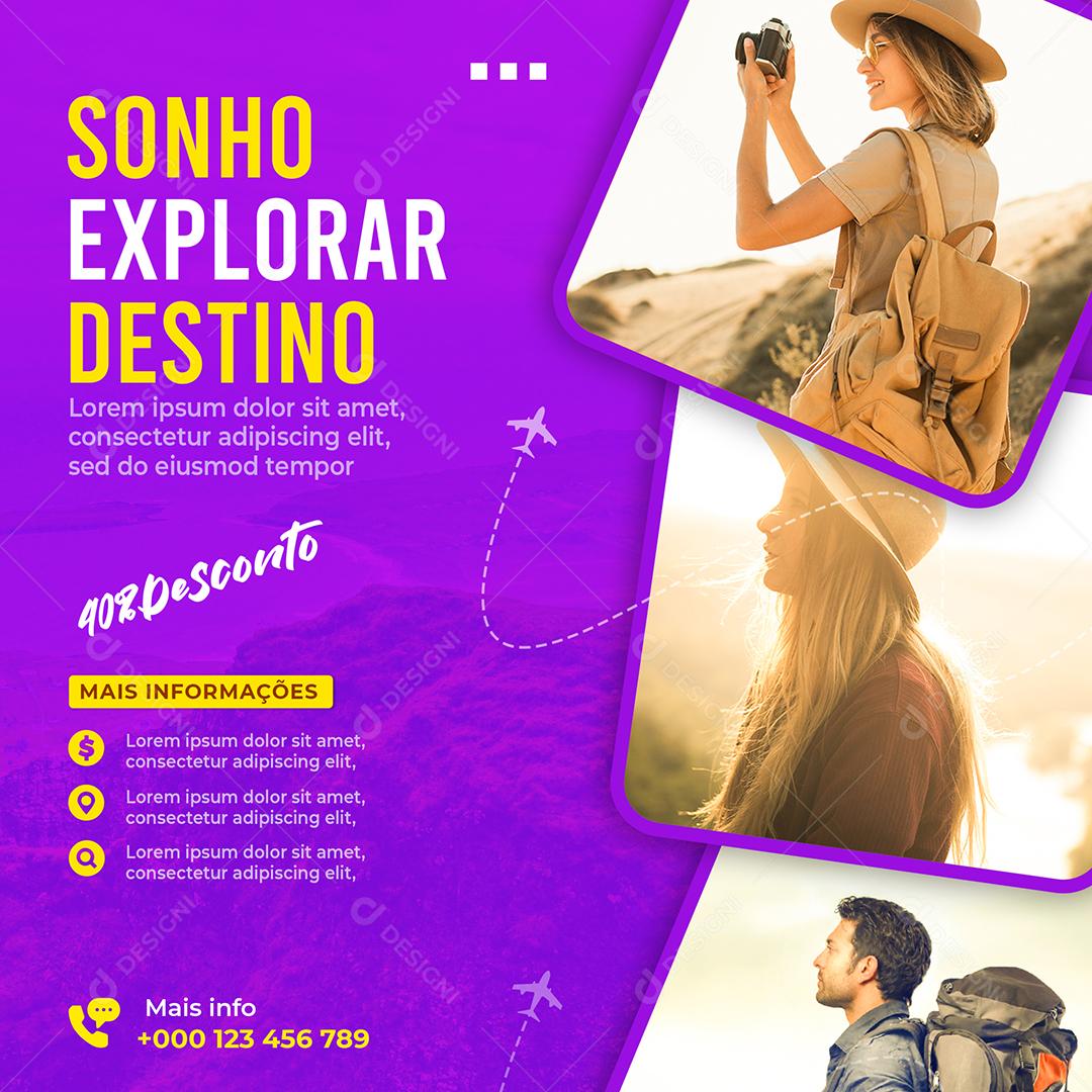 Social Media Sonho Explorar Destino 40% de Desconto Viagem PSD Editável