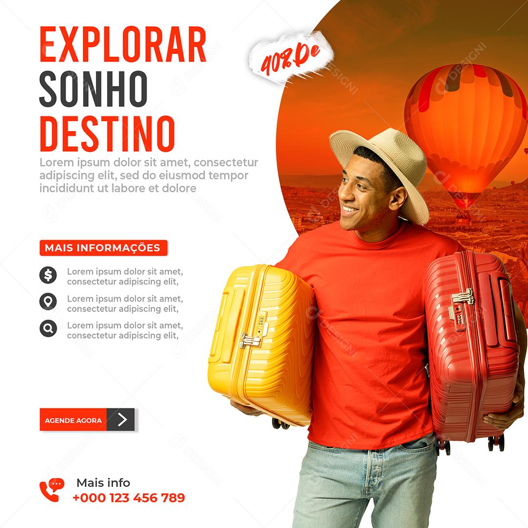 Explorar Sonho Destino Viagem Social Media PSD Editável