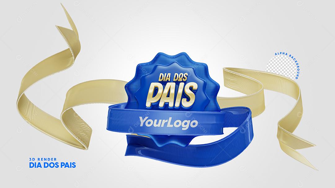 Selo 3D Banner Dia dos Pais Fitas Laços Logo Editável PSD
