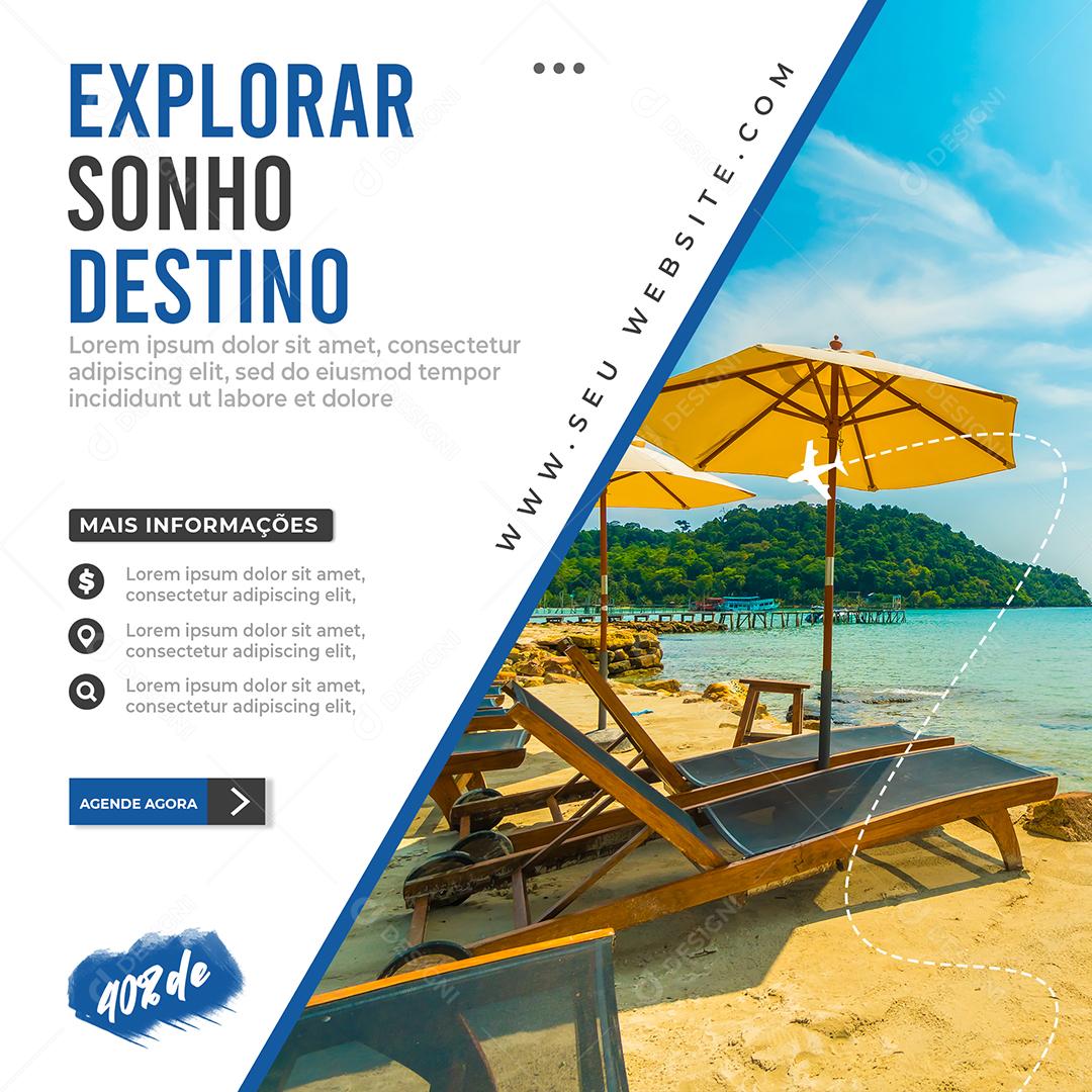 Social Media Explorar Sonho Destino 40% de Desconto Viagem PSD Editável