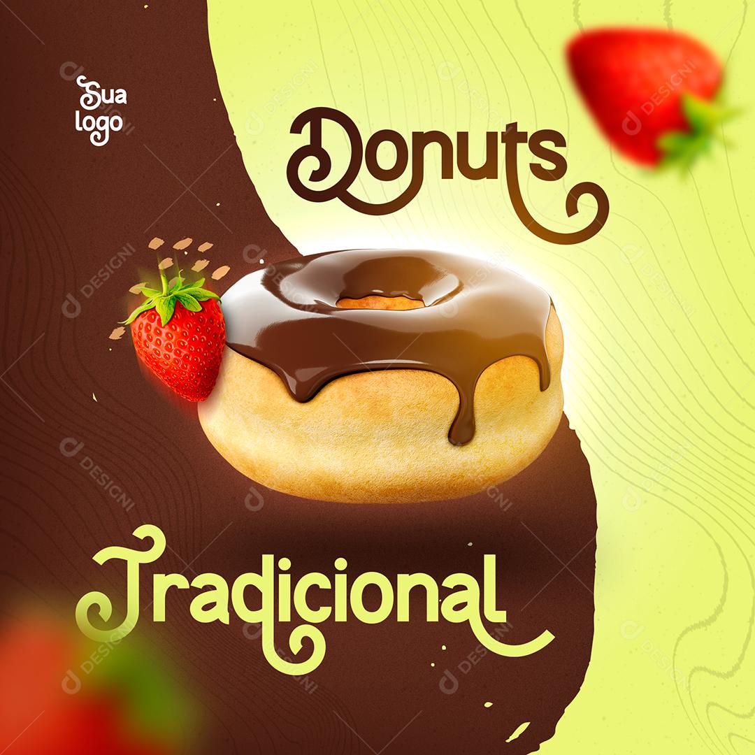 Social Media Donuts Tradicional Chocolate PSD Editável